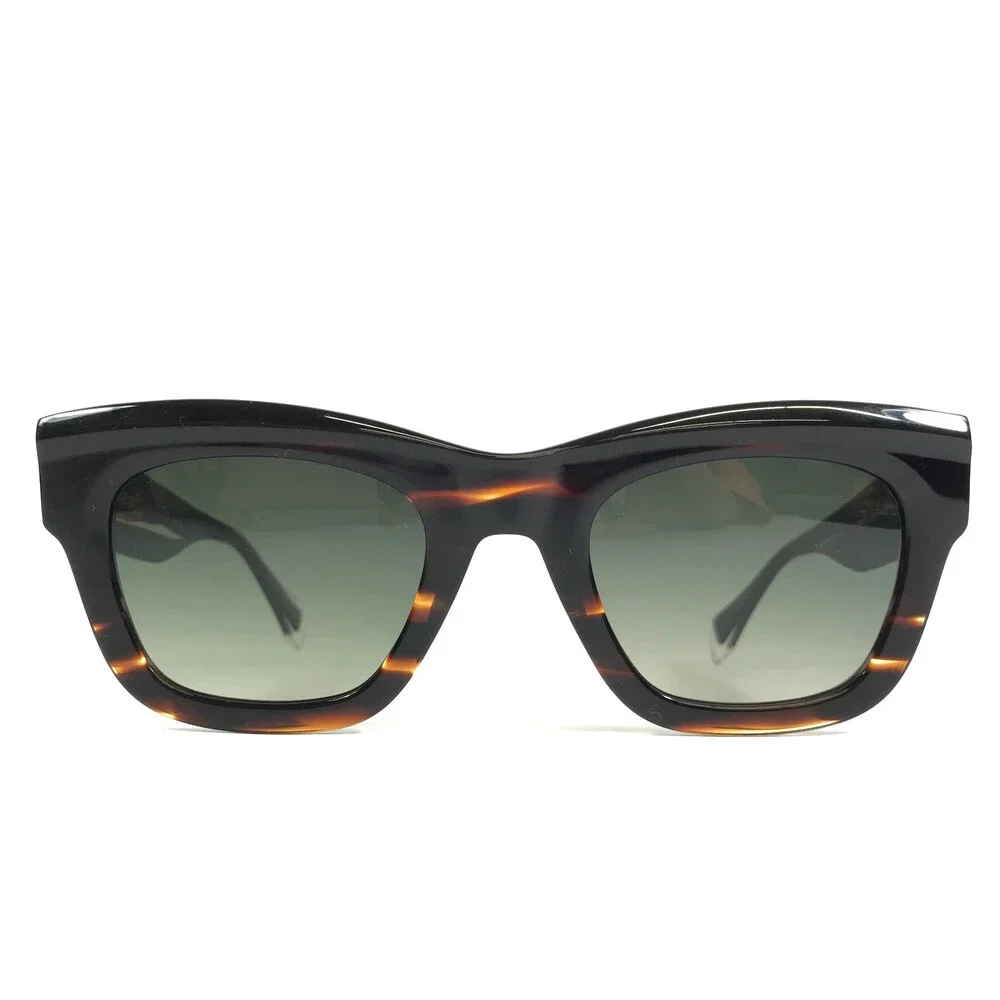Gigi Studios Sunglasses ALFA 6897 Striped Brown Horn with Gradient Green Lenses